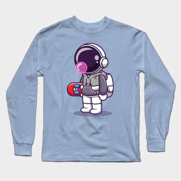 Cute Astronaut Holding Skateboard Long Sleeve T-Shirt by Catalyst Labs